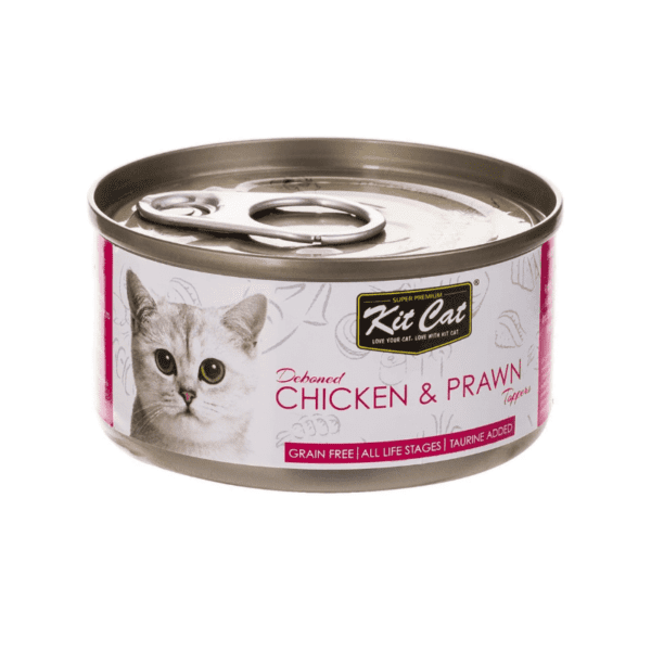 Kit Cat Deboned Chicken   Prawn Toppers Canned Cat Food 80g