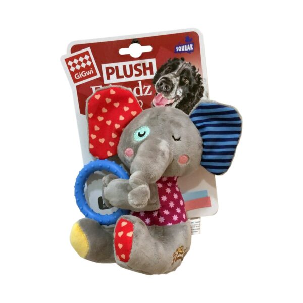 GiGwi Elephant Plush Friendz with Squeaker & TPR Ring