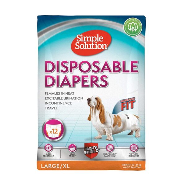 Simple Solution Disposable Female Dog Diapers L/Xl, Pack Of 12