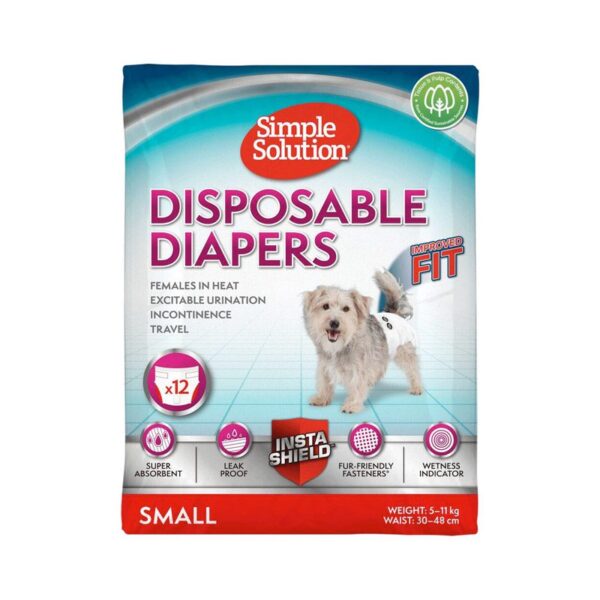 Simple Solution Disposable Female Dog Diapers, White, Small, 12 Pieces