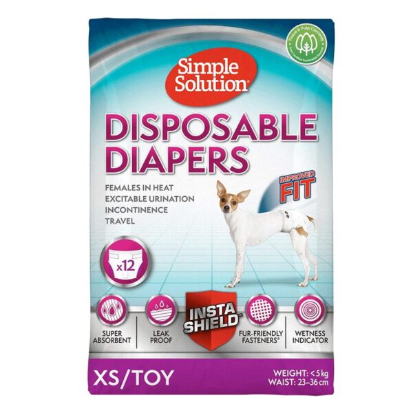 Simple Solution Improved Fit Disposable Female Dog Diapers  X-Small Pack Of 1 (12 Pieces)