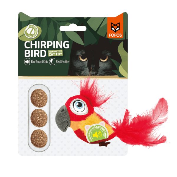 Fofos Sound Chip Parrot With Catnip Balls Cat Toy