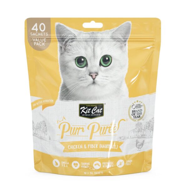 Kit Cat Puree 600G Chicken & Fiber(Hairball)-40Pcs