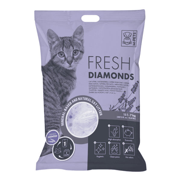 M-PETS Fresh Diamonds Silica Gel Cat Litter Lavender Scented 15L