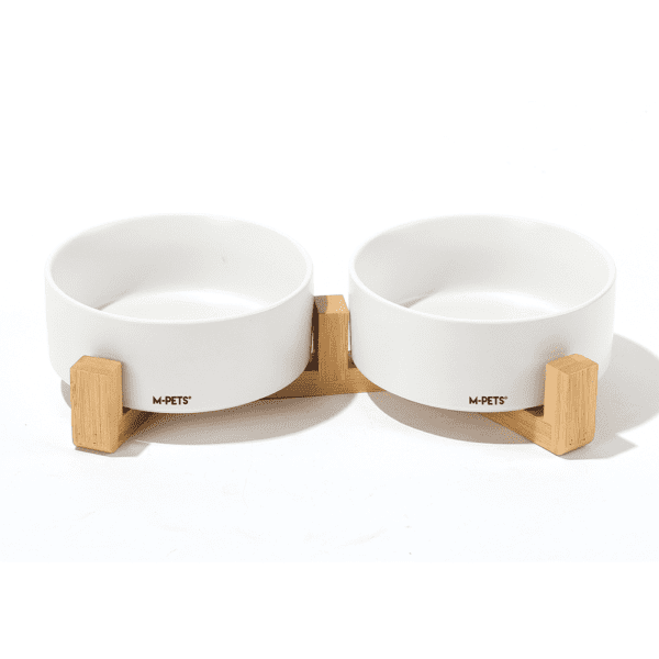 M-PETS OPERA Ceramic Bowls with Bamboo Stand White 2x850ml