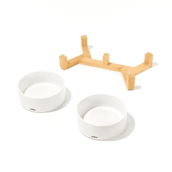 M-PETS OPERA Ceramic Bowls with Bamboo Stand White 2x850ml - Image 4