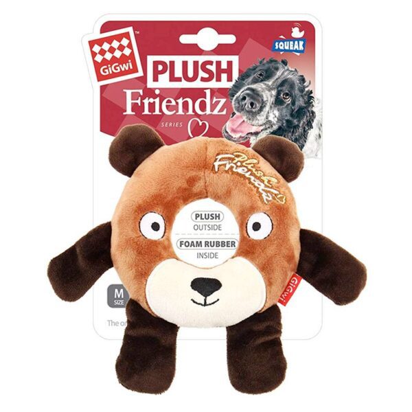 GiGwi Plush Friendz Bear with Foam Rubber Ring and Squeaker Medium - Image 3