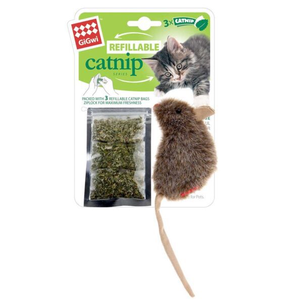 GiGwi Refillable Catnip (Mouse) with 3 catnip teabags in ziplock bag - Image 2