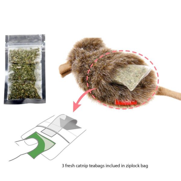 GiGwi Refillable Catnip (Mouse) with 3 catnip teabags in ziplock bag - Image 3