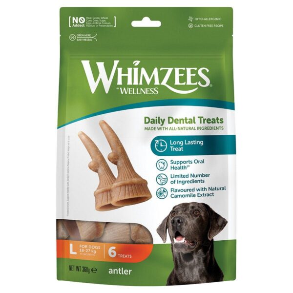 Whimzees Occupy Antler Natural Dental Chews For Dogs Large (6Pc)