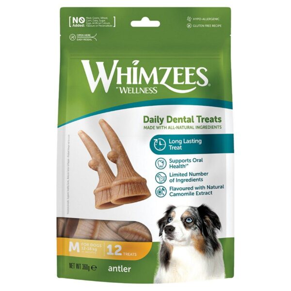 Whimzees Occupy Antler Natural Dental Chews For Dogs Medium (12Pc)