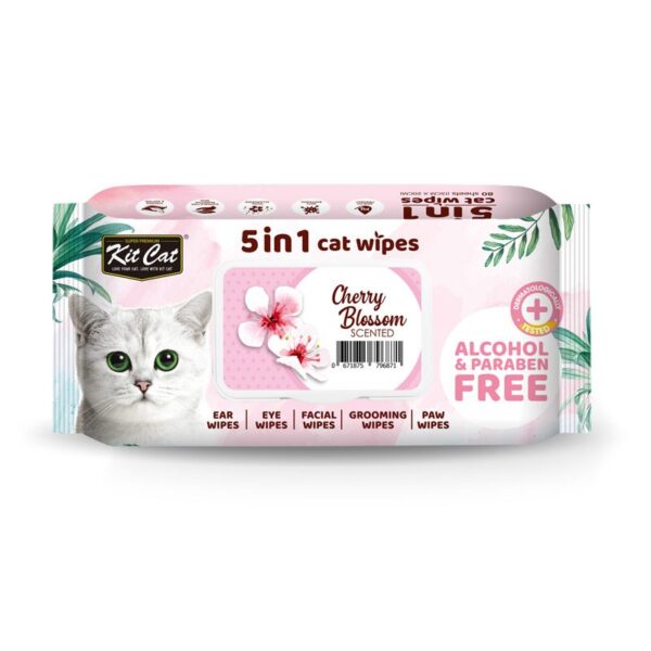 Kit Cat 5 In 1 Cat Wipes Cherry Blossom Scented