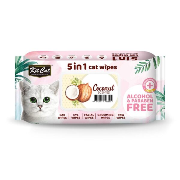 Kit Cat 5 In 1 Cat Wipes Coconut Scented