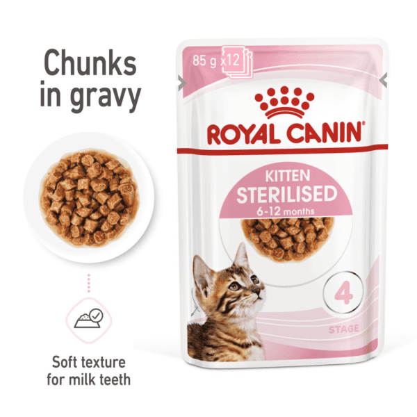 Royal Canin Kitten Sterilised Gravy (WET FOOD - Pouches) 12x85G - Image 5