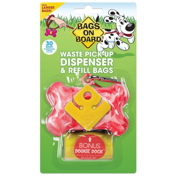 Bags on Board Pink Bone Waste Pick-up Dispenser with 30 Refill Bags