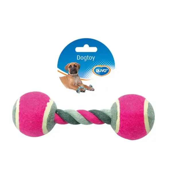 Duvo Tug toy knotted cotton with 2 tennis balls - Mixed colors 18cm[Length - 18cm]