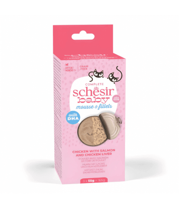 Schesir Baby Cat Can Multipack Mousse & Fillets - Chicken With Salmon & Chicken Liver 165g (3 Cans x55g)