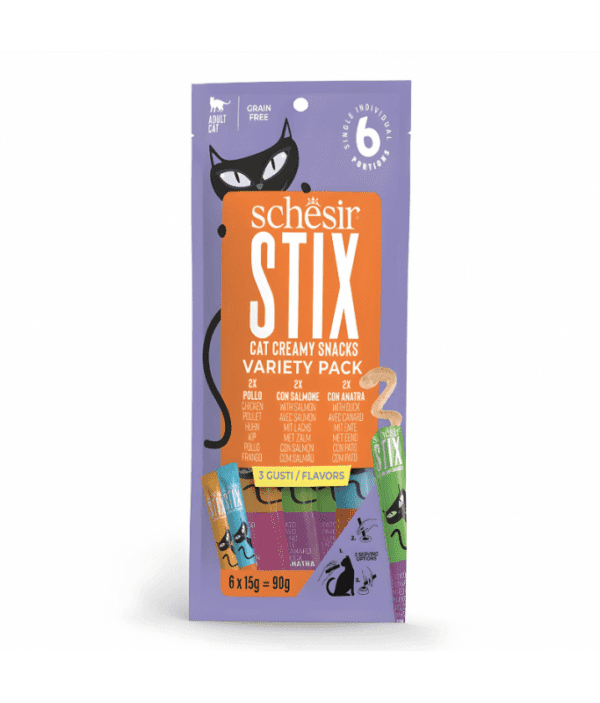 Schesir Stix Treat Variety Pack  6x15g - Mixed Flavors: Chicken,Duck & Salmon